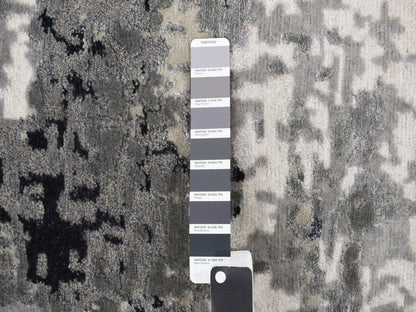 Grey 2'1" x 3'0" Modern / Contemporary Hand knotted Wool/Silk Rug - Sku: O078100
