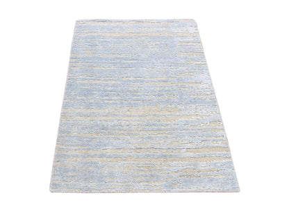 Modern / Contemporary hand-knotted wool/silk rug in Blue, 2'0" x 3'0", SKU O078106