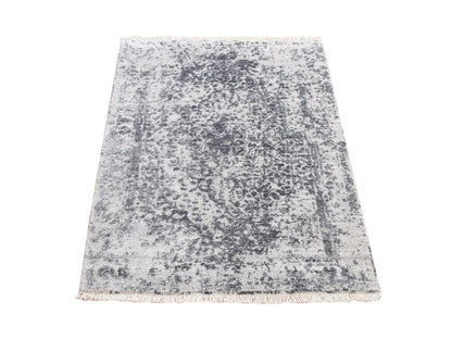 Grey 2'1" x 3'1" Transitional Hand knotted Wool/Silk Rug - Sku: O078107