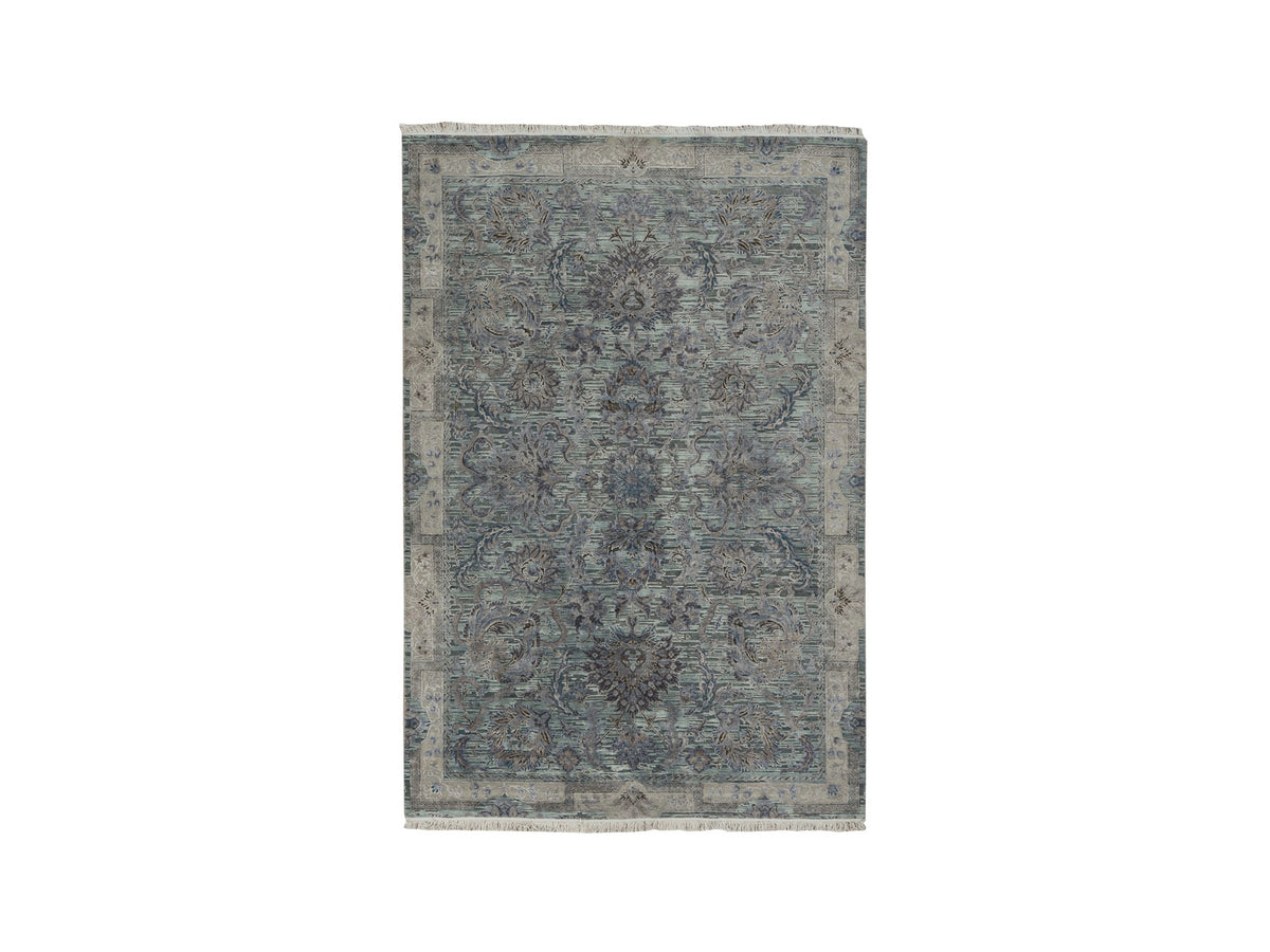 Oushak / Peshawar hand-knotted wool/silk rug in Green, 6'0" x 9'1", SKU O078110
