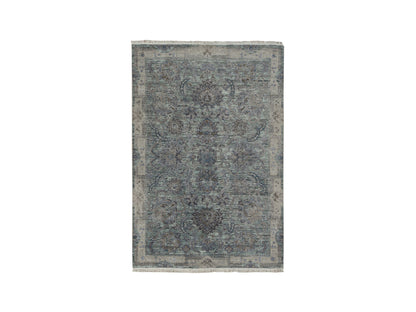 Oushak / Peshawar hand-knotted wool/silk rug in Green, 6'0" x 9'1", SKU O078110