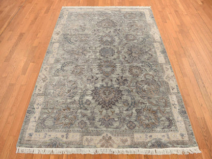 Oushak / Peshawar hand-knotted wool/silk rug in Green, 6'0" x 9'1", SKU O078110
