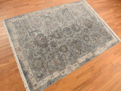 Oushak / Peshawar hand-knotted wool/silk rug in Green, 6'0" x 9'1", SKU O078110