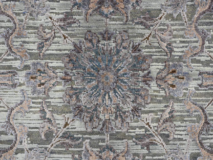 Oushak / Peshawar hand-knotted wool/silk rug in Green, 6'0" x 9'1", SKU O078110