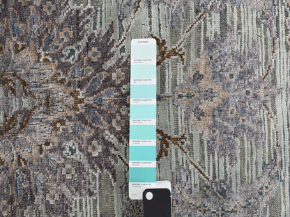 Oushak / Peshawar hand-knotted wool/silk rug in Green, 6'0" x 9'1", SKU O078110