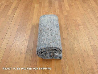 Oushak / Peshawar hand-knotted wool/silk rug in Green, 6'0" x 9'1", SKU O078110