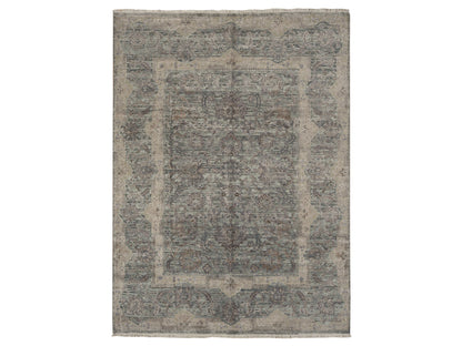 Oushak / Peshawar hand-knotted wool/silk rug in Green, 8'10" x 11'10", SKU O078111