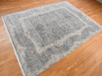 Green 8'10" x 11'10" Oushak / Peshawar Hand knotted Wool/Silk Rug - Sku: O078111