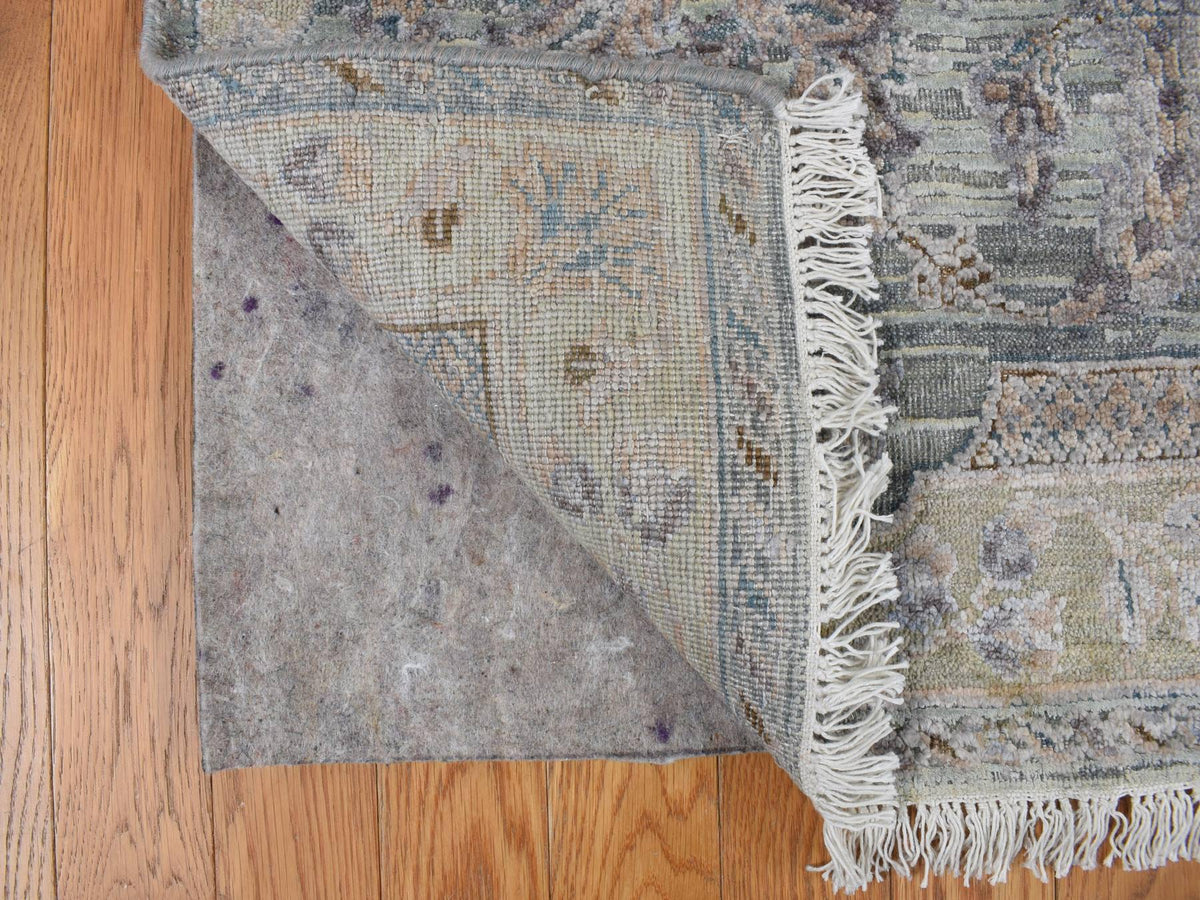Oushak / Peshawar hand-knotted wool/silk rug in Green, 8'10" x 11'10", SKU O078111