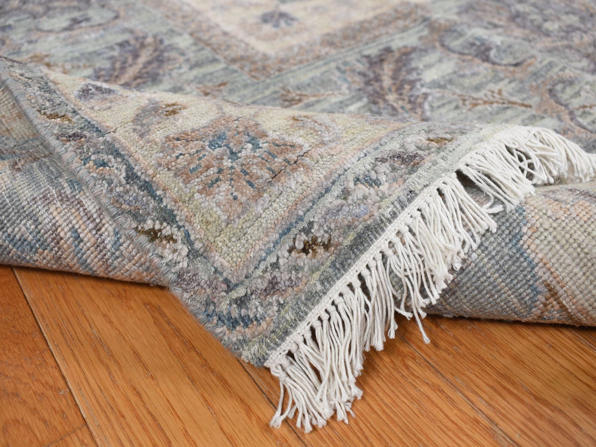 Oushak / Peshawar hand-knotted wool/silk rug in Green, 8'10" x 11'10", SKU O078111