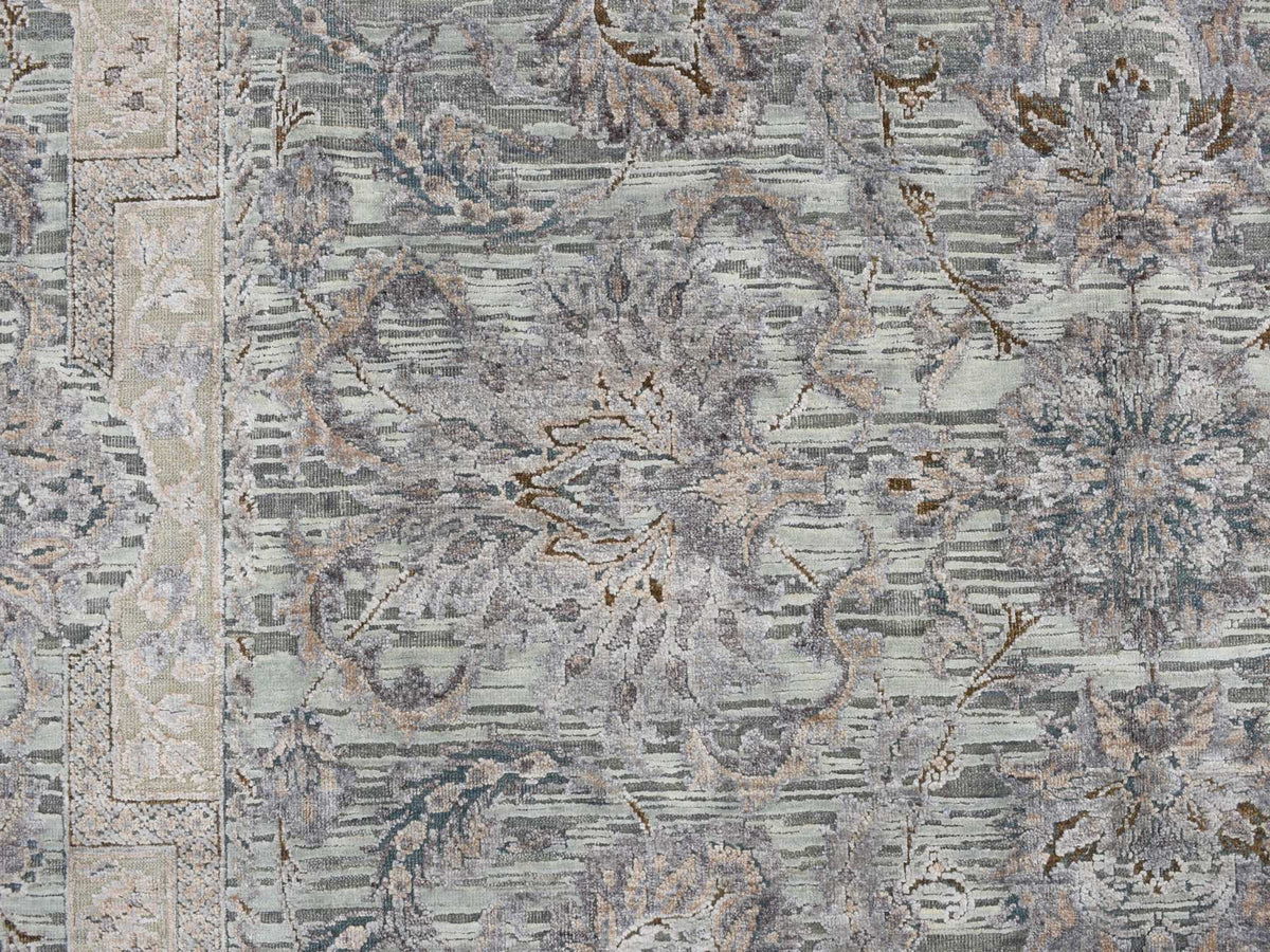Oushak / Peshawar hand-knotted wool/silk rug in Green, 8'10" x 11'10", SKU O078111