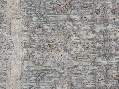 Oushak / Peshawar hand-knotted wool/silk rug in Green, 8'10" x 11'10", SKU O078111