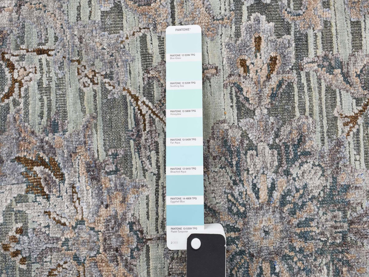 Oushak / Peshawar hand-knotted wool/silk rug in Green, 8'10" x 11'10", SKU O078111