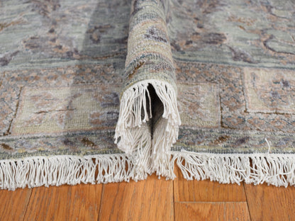 Oushak / Peshawar hand-knotted wool/silk rug in Green, 8'10" x 11'10", SKU O078111