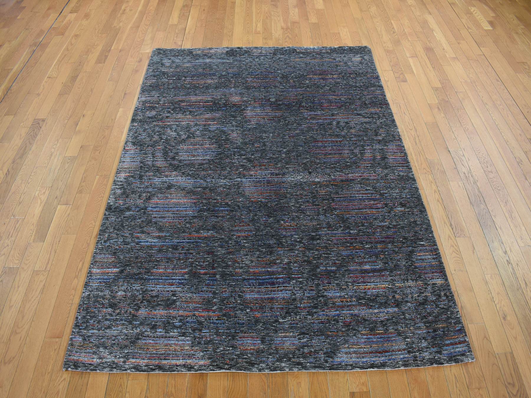 Gabbeh Transitional hand-knotted wool/silk rug in Black, 5'9" x 7'10", SKU O078112
