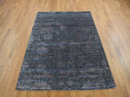 Gabbeh Transitional hand-knotted wool/silk rug in Black, 5'9" x 7'10", SKU O078112