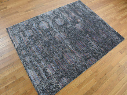 Gabbeh Transitional hand-knotted wool/silk rug in Black, 5'9" x 7'10", SKU O078112