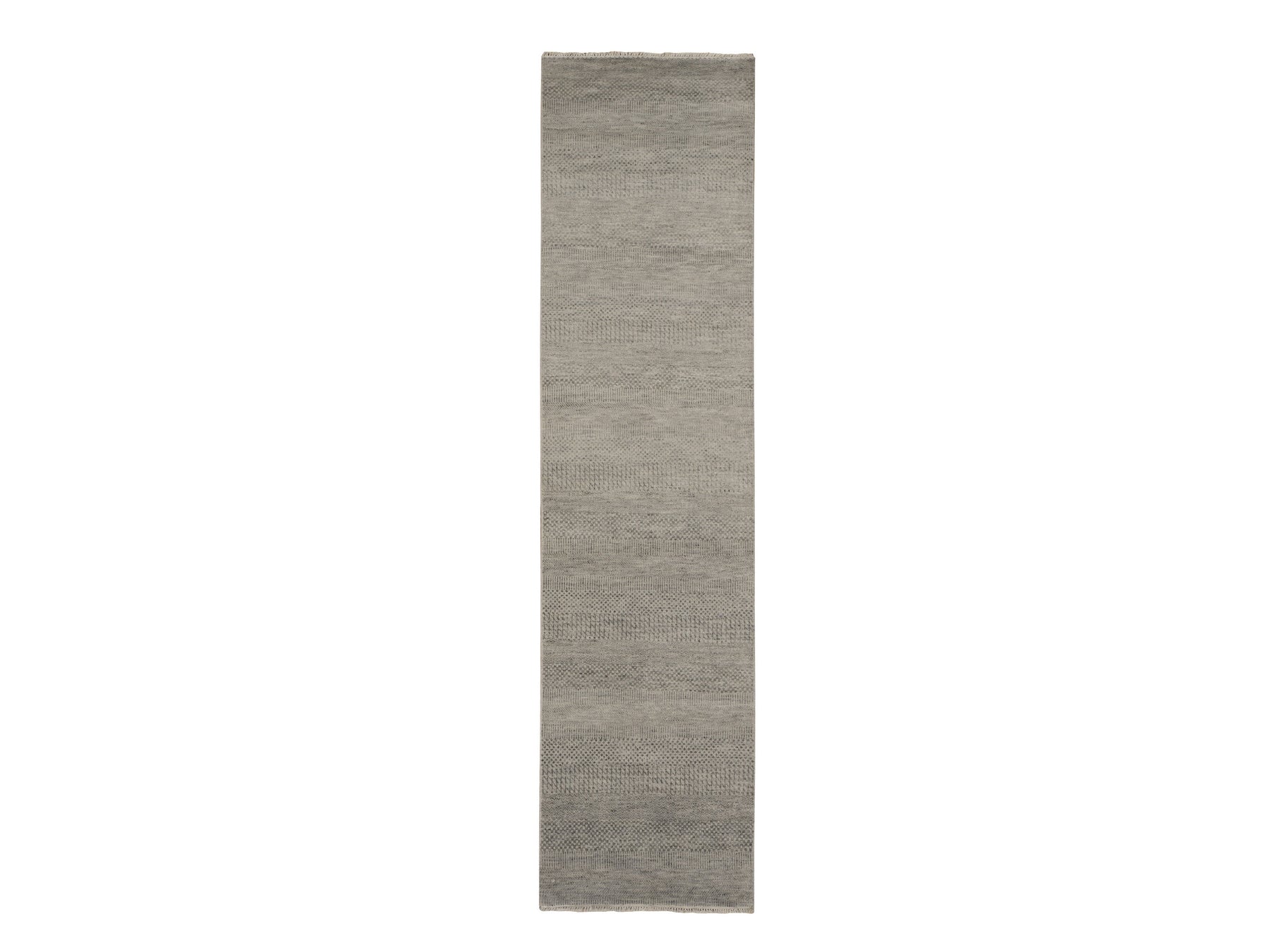 Gray 2'6" x 9'10" Modern / Contemporary Hand knotted Wool Rug - Sku: O078114