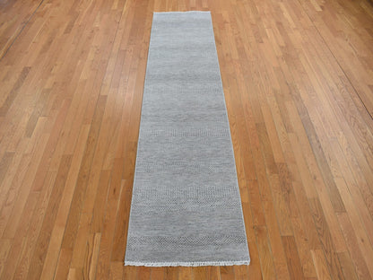 Grey 2'6" x 9'10" Modern / Contemporary Hand knotted Wool Rug - Sku: O078114