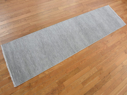 Grey 2'6" x 9'10" Modern / Contemporary Hand knotted Wool Rug - Sku: O078114