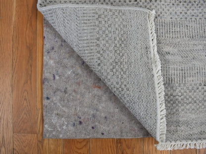 Grey 2'6" x 9'10" Modern / Contemporary Hand knotted Wool Rug - Sku: O078114