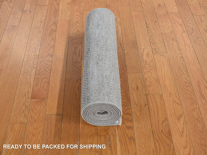 Grey 2'6" x 9'10" Modern / Contemporary Hand knotted Wool Rug - Sku: O078114
