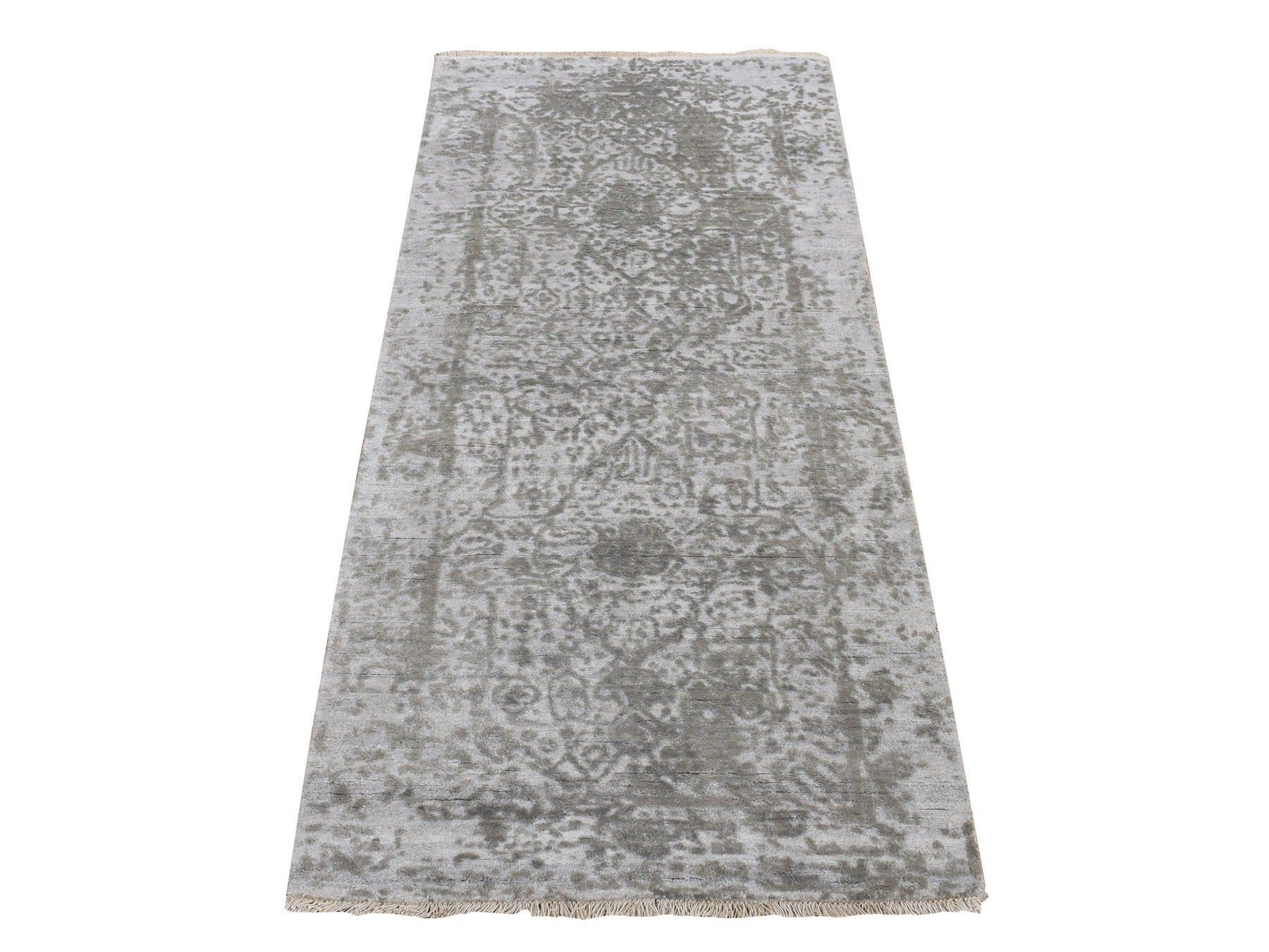 Gray 2'7" x 6'0" Transitional Hand knotted Wool/Silk Rug - Sku: O078117