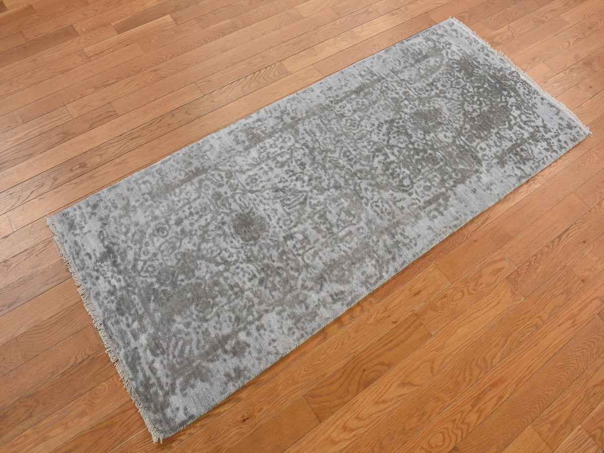 Transitional hand-knotted wool/silk runner in Gray, 2'7" x 6'0", SKU O078117