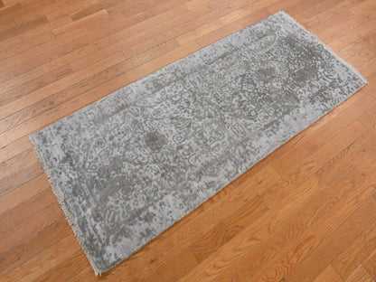 Transitional hand-knotted wool/silk runner in Gray, 2'7" x 6'0", SKU O078117