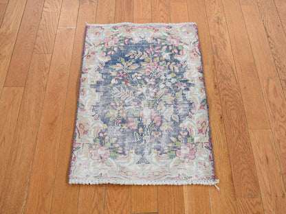 Kerman Vintage hand-knotted wool rug in Blue, 1'7" x 2'2", SKU O078120