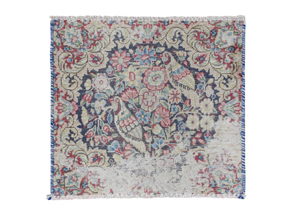 Kerman Vintage hand-knotted wool rug in Blue, 1'5" x 1'6", SKU O078121