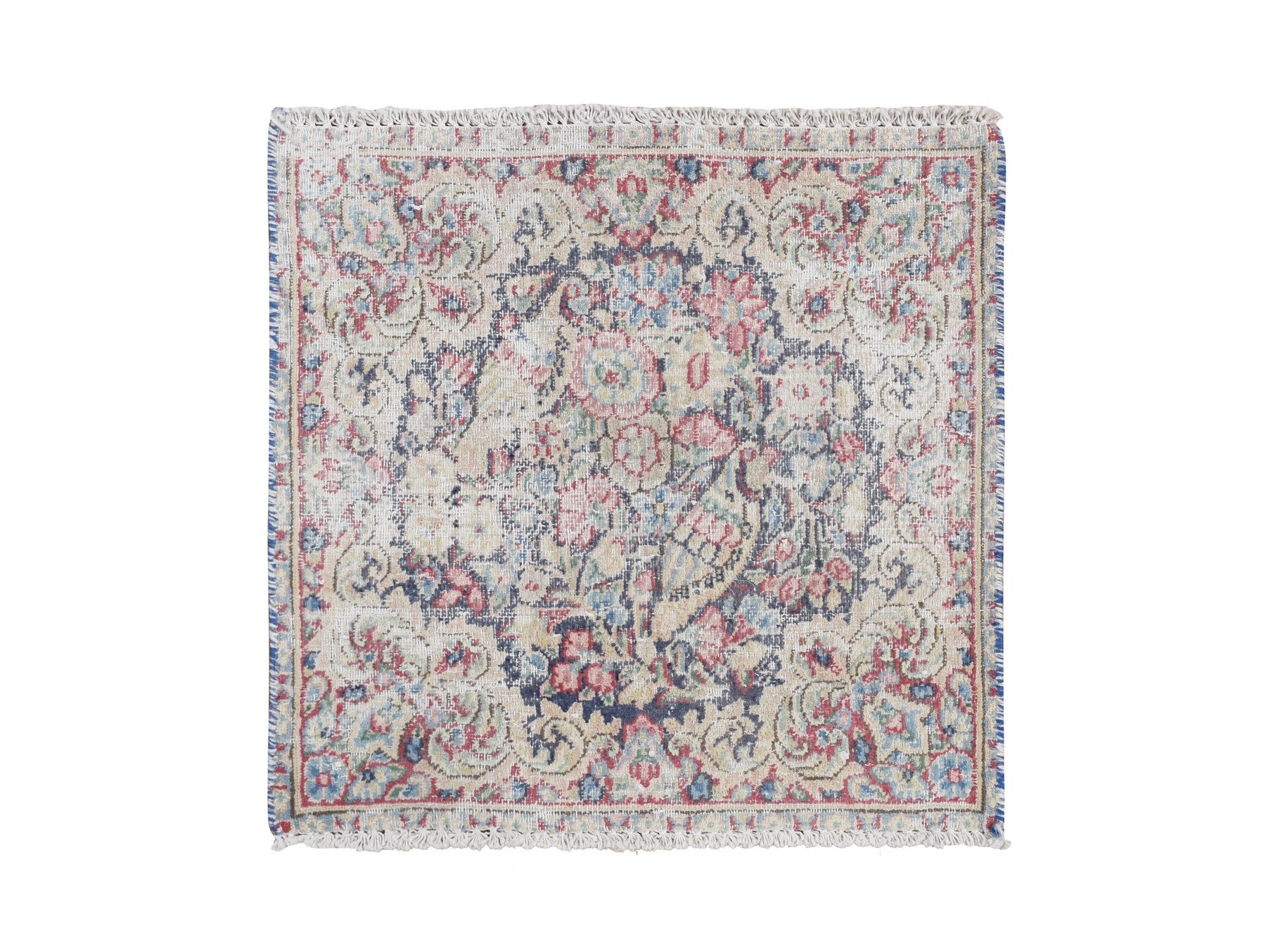 Kerman Vintage hand-knotted wool rug in Blue, 1'7" x 1'7", SKU O078123