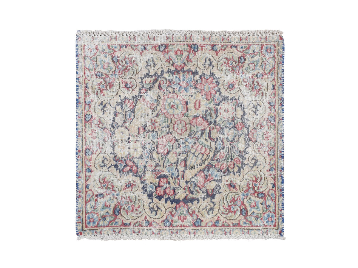 Kerman Vintage hand-knotted wool rug in Blue, 1'7" x 1'7", SKU O078123