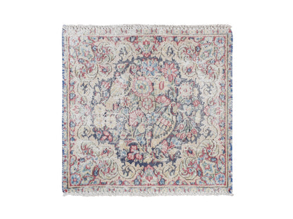 Kerman Vintage hand-knotted wool rug in Blue, 1'7" x 1'7", SKU O078123