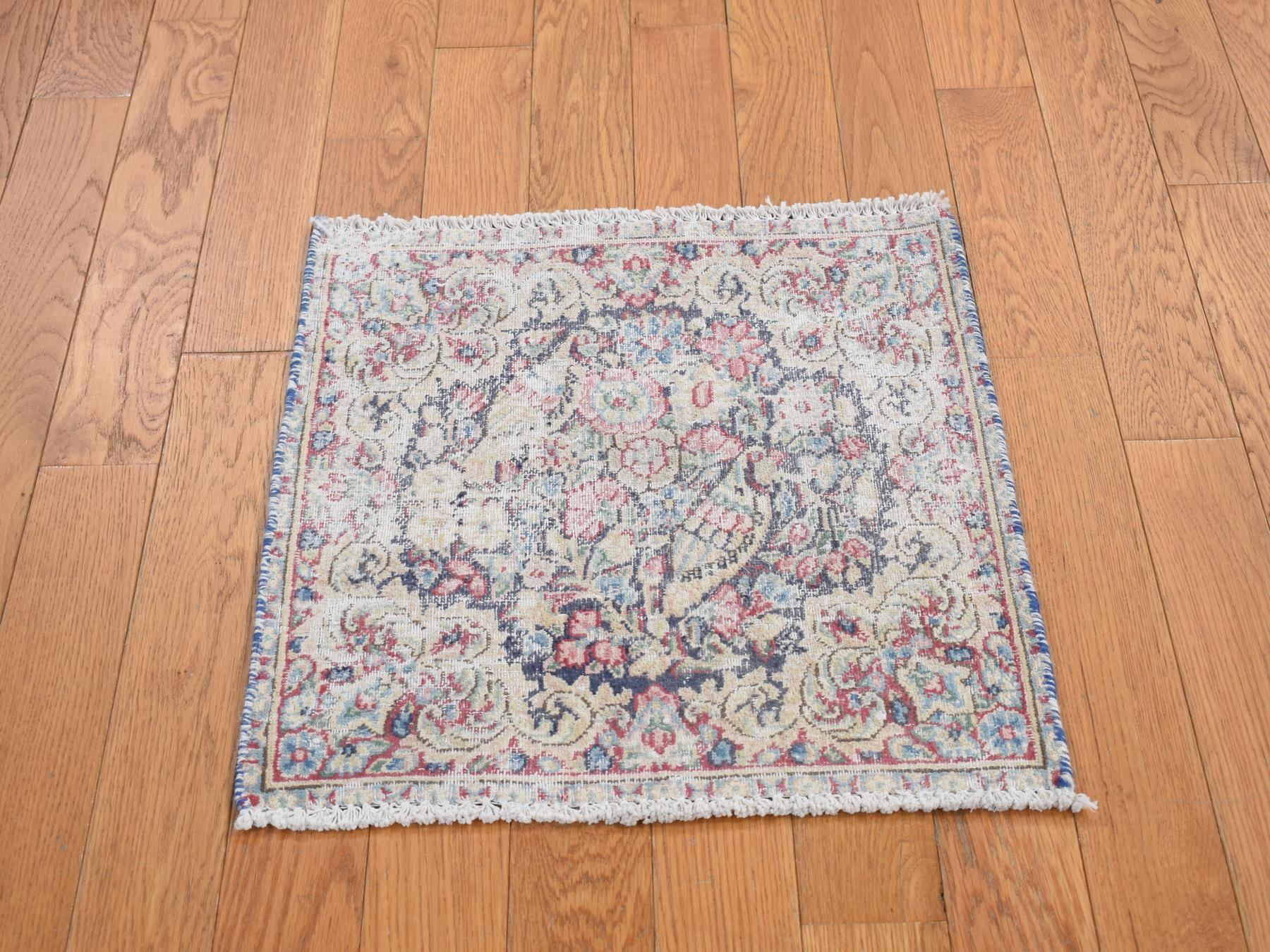 Kerman Vintage hand-knotted wool rug in Blue, 1'7" x 1'7", SKU O078123