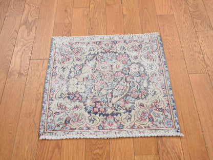 Kerman Vintage hand-knotted wool rug in Blue, 1'7" x 1'7", SKU O078123