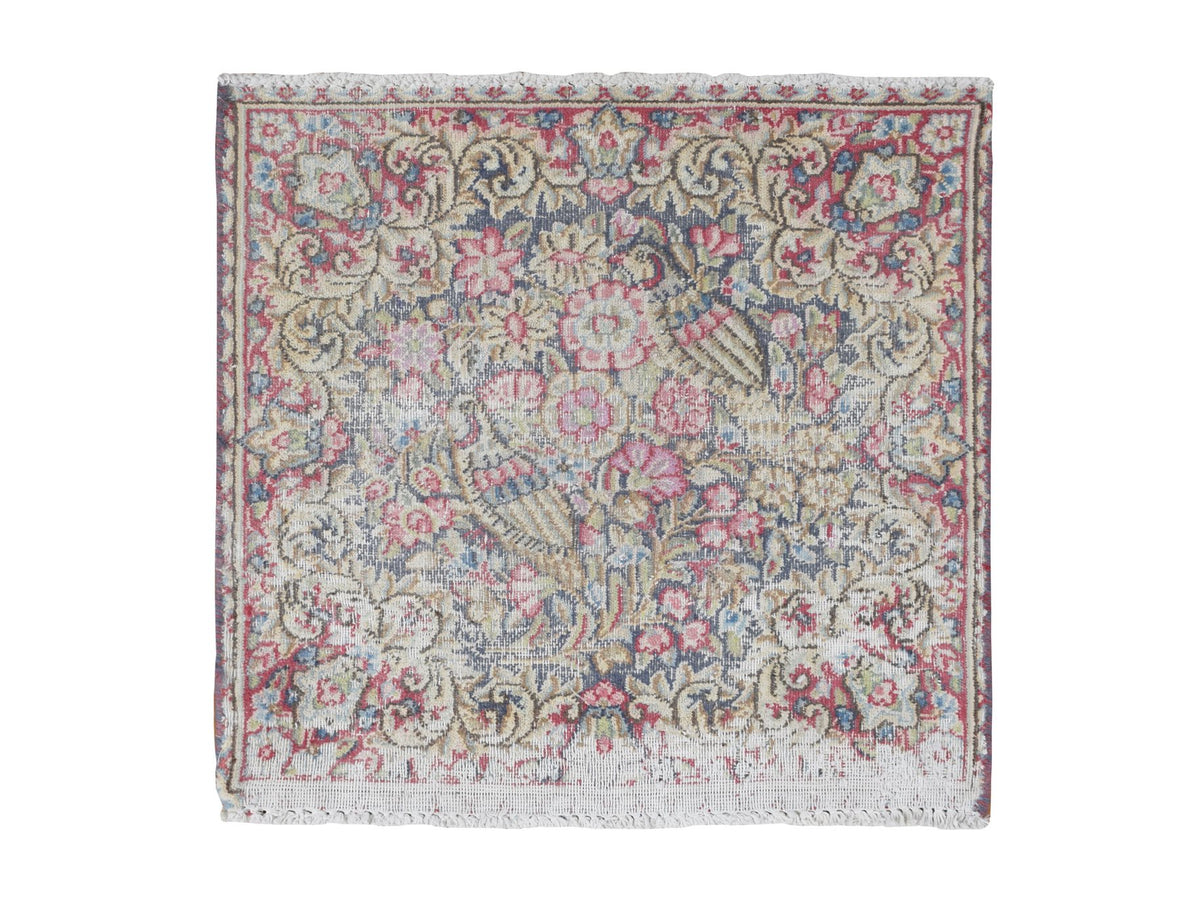 Kerman Vintage hand-knotted wool rug in Blue, 1'8" x 1'9", SKU O078124
