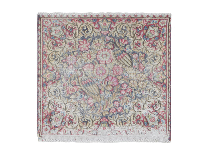 Kerman Vintage hand-knotted wool rug in Blue, 1'8" x 1'9", SKU O078124