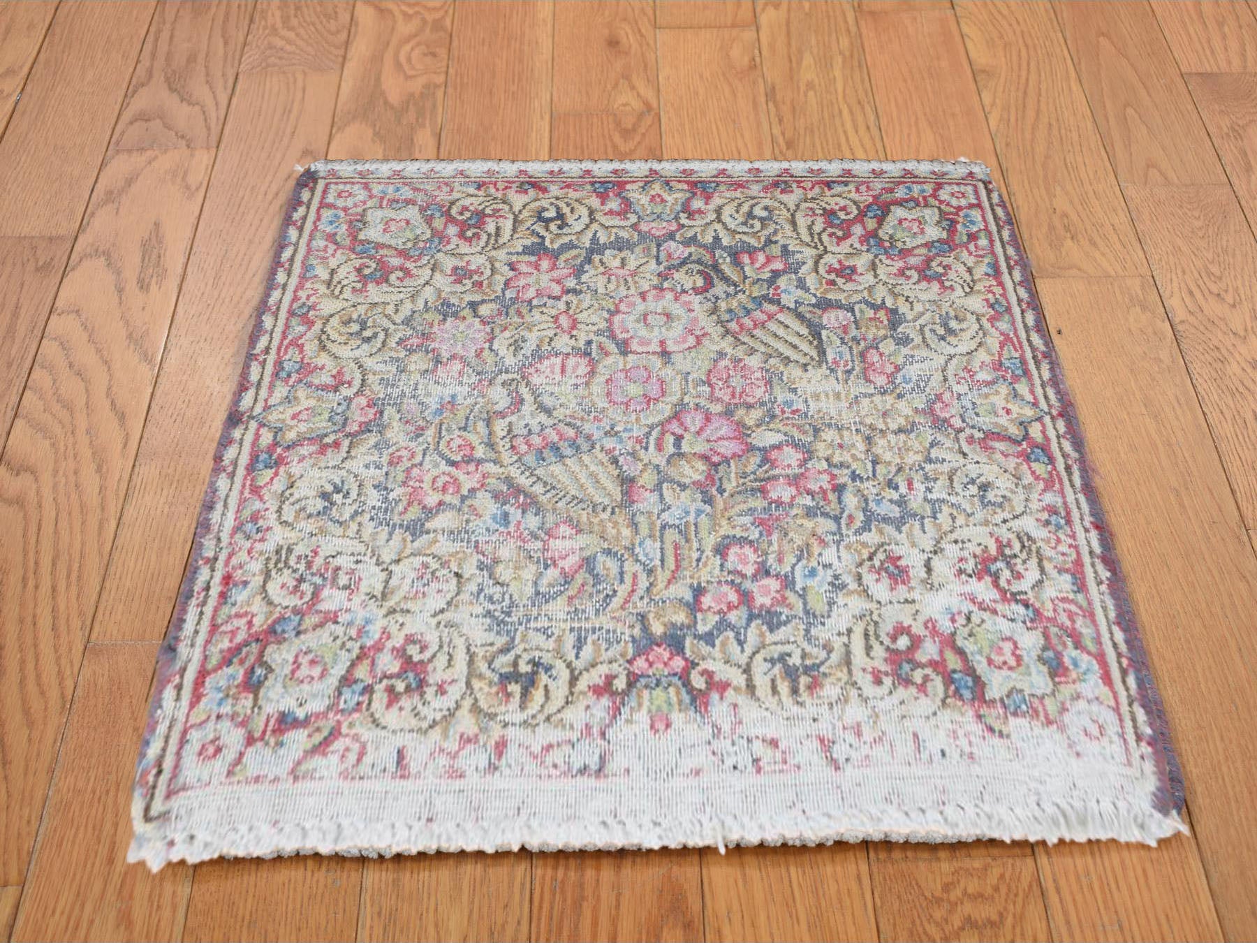 Kerman Vintage hand-knotted wool rug in Blue, 1'8" x 1'9", SKU O078124