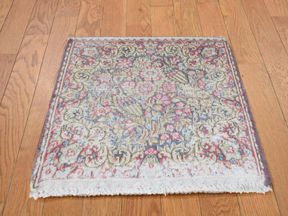 Kerman Vintage hand-knotted wool rug in Blue, 1'8" x 1'9", SKU O078124