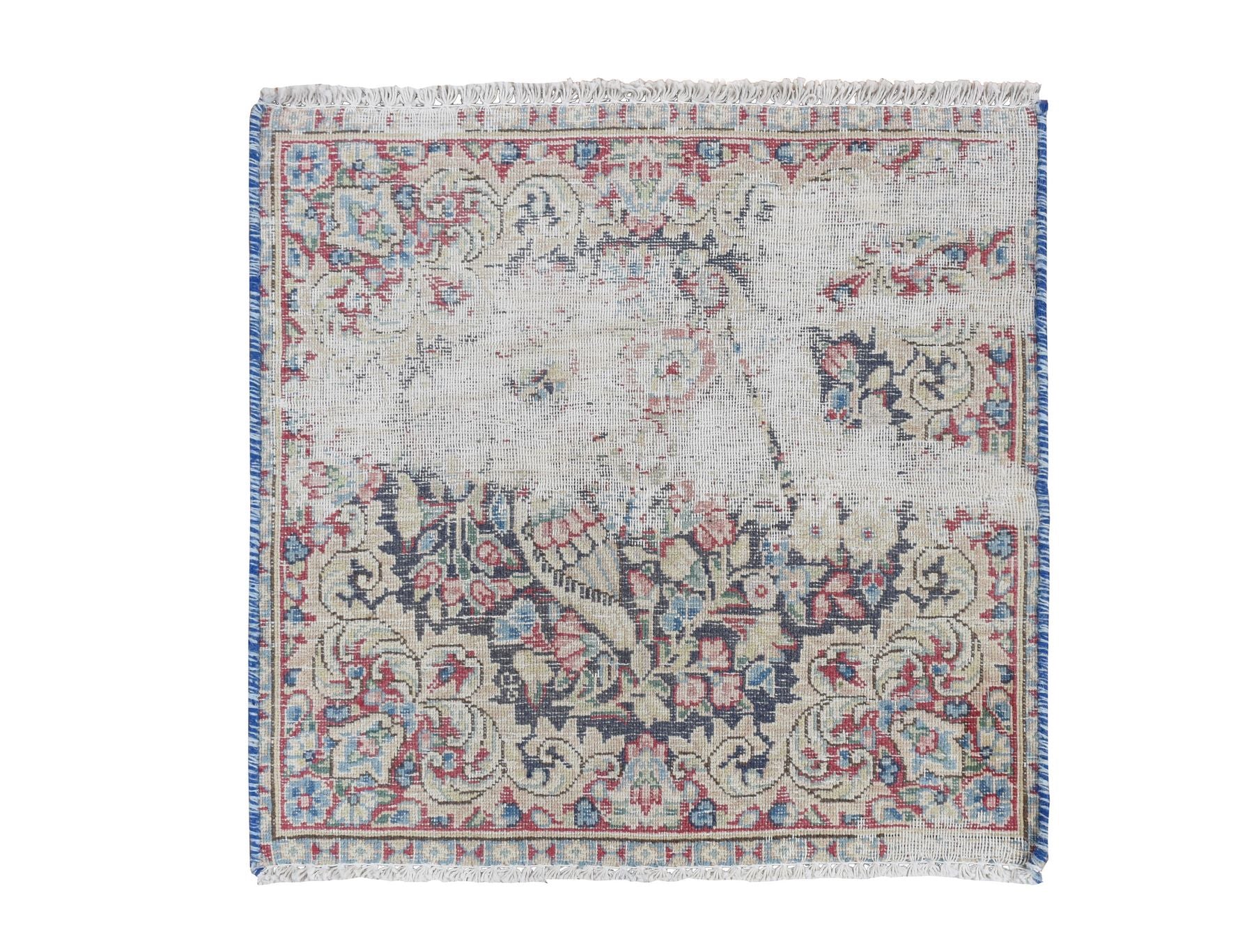 Kerman Vintage hand-knotted wool rug in Blue, 1'7" x 1'8", SKU O078125