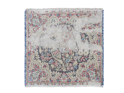 Kerman Vintage hand-knotted wool rug in Blue, 1'7" x 1'8", SKU O078125
