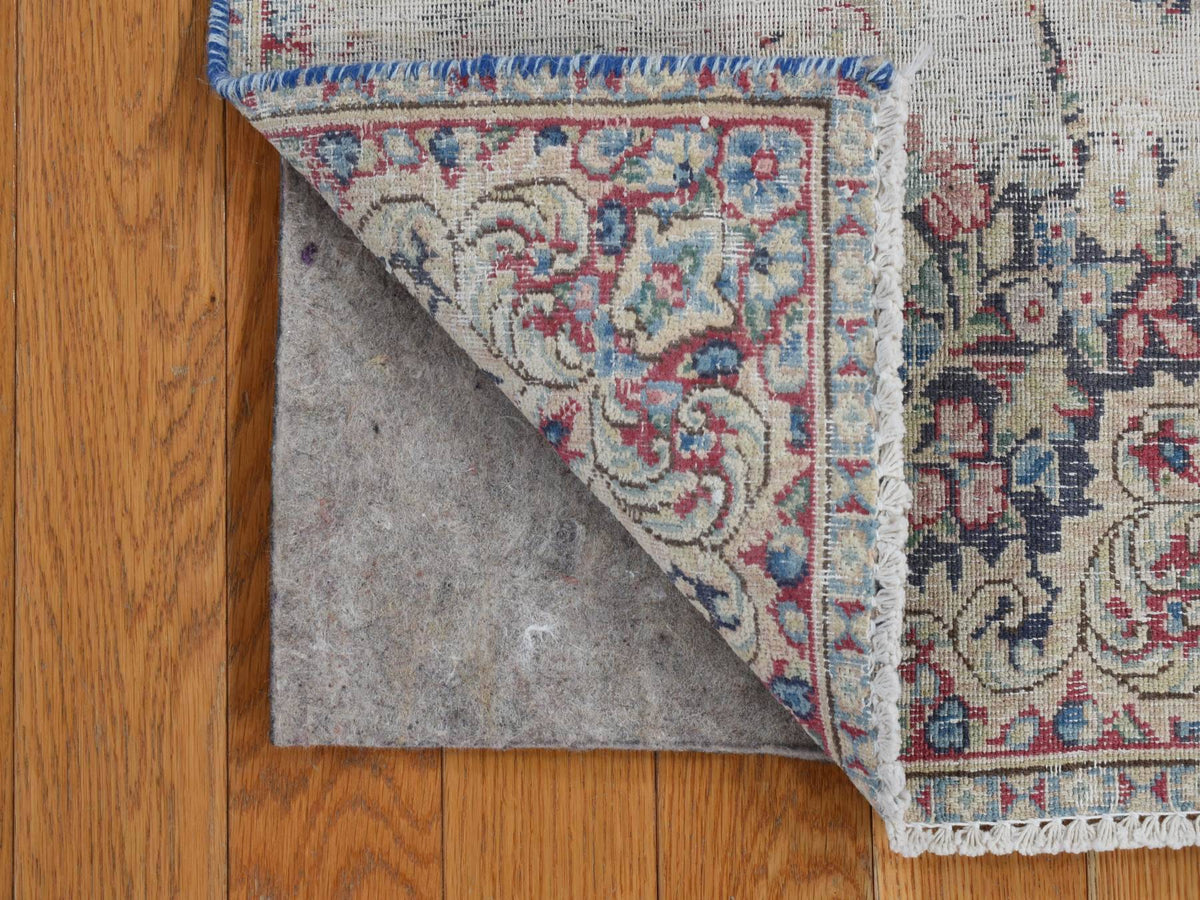 Kerman Vintage hand-knotted wool rug in Blue, 1'7" x 1'8", SKU O078125
