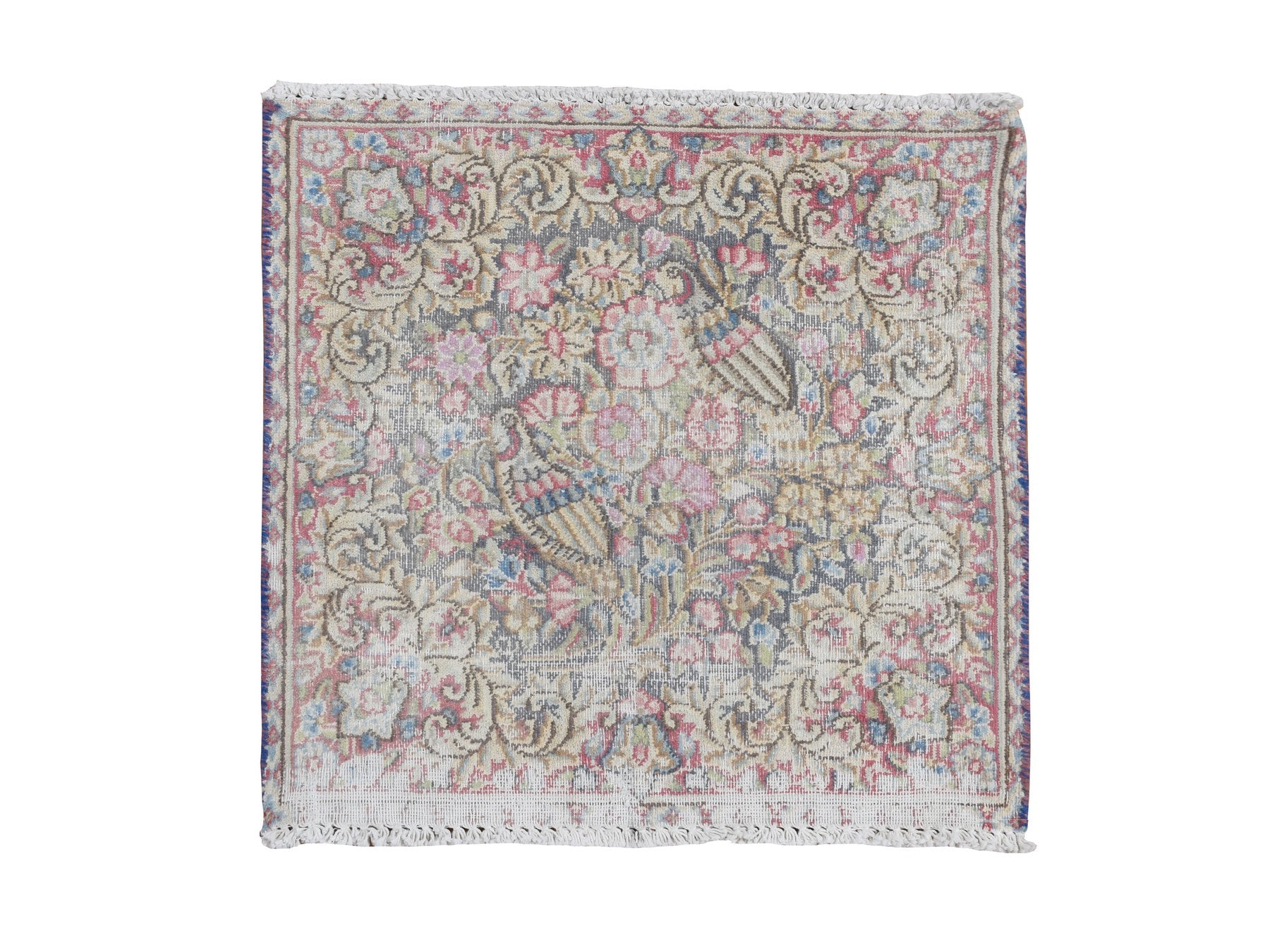 Kerman Vintage hand-knotted wool rug in Blue, 1'9" x 1'9", SKU O078127