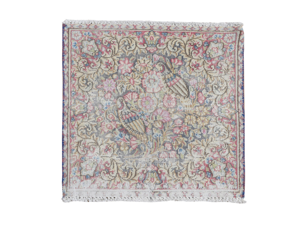 Kerman Vintage hand-knotted wool rug in Blue, 1'9" x 1'9", SKU O078127