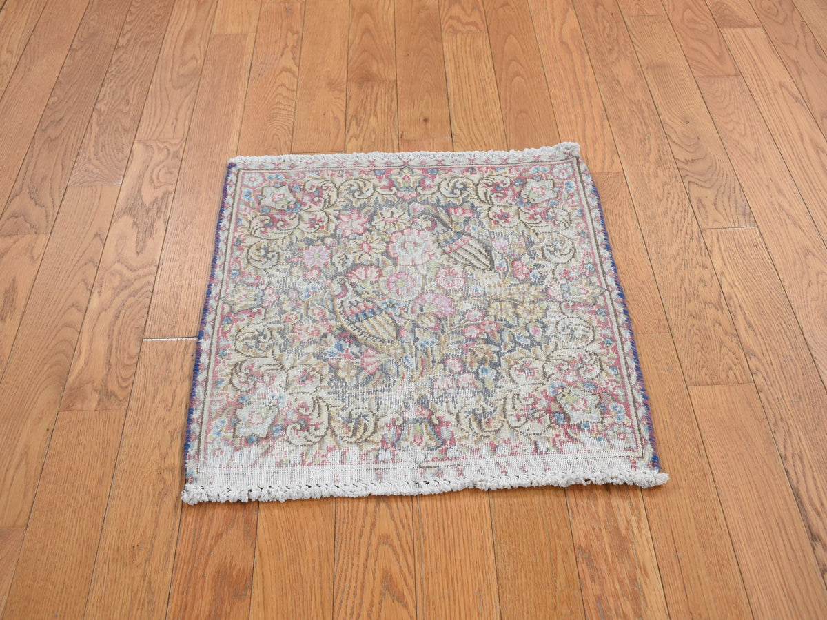 Kerman Vintage hand-knotted wool rug in Blue, 1'9" x 1'9", SKU O078127