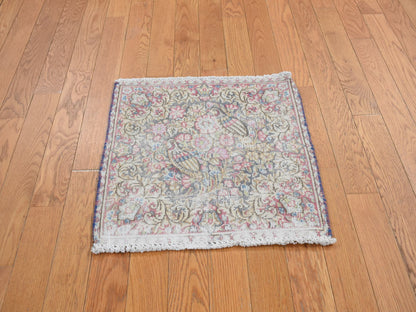 Kerman Vintage hand-knotted wool rug in Blue, 1'9" x 1'9", SKU O078127