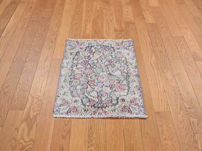 Kerman Vintage hand-knotted wool rug in Blue, 1'6" x 2'0", SKU O078128
