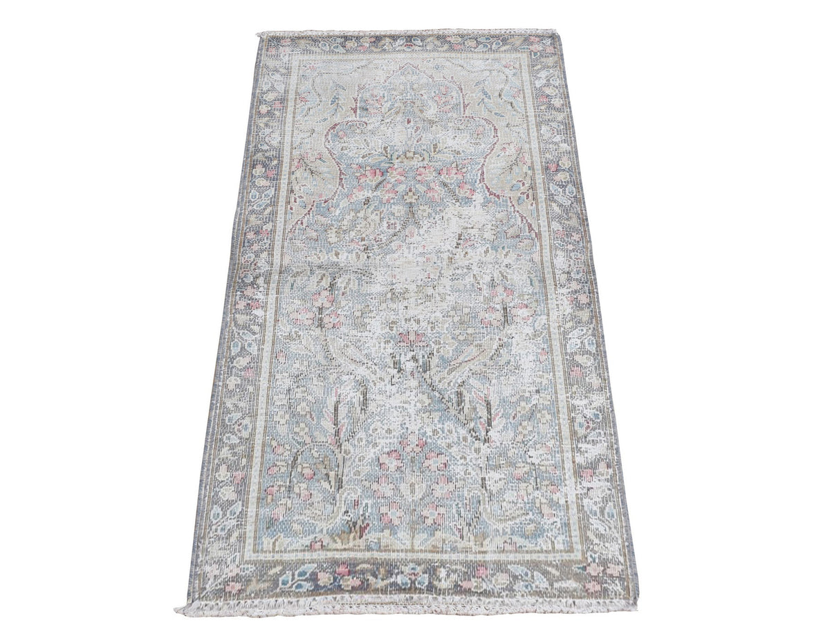 Kerman Vintage hand-knotted wool rug in Blue, 1'10" x 3'7", SKU O078134
