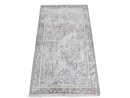 Kerman Vintage hand-knotted wool rug in Blue, 1'10" x 3'7", SKU O078134